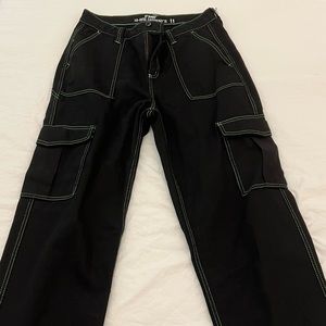 Hot topic Denim Black and green stitch high rise carpenter pants